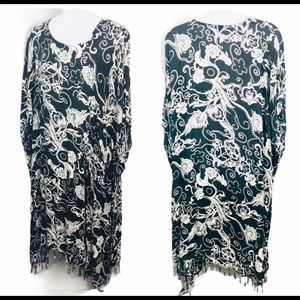 Black White Floral Over Size Rayon Beach Dress